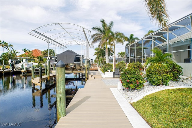 view of dock with a water view