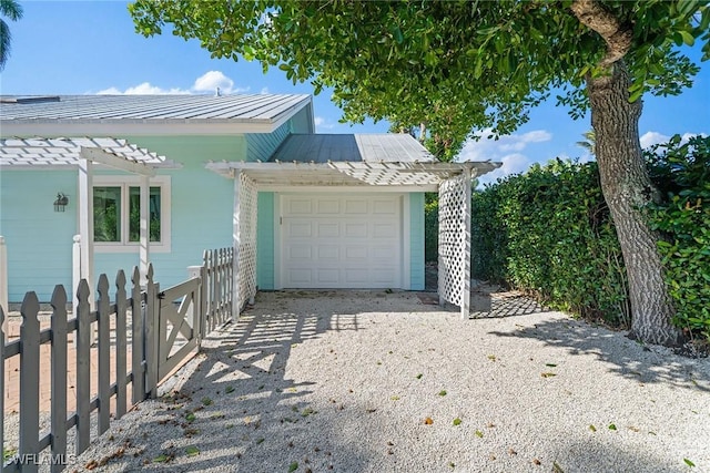 exterior space with a garage