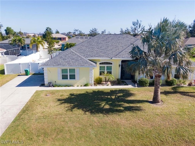 single story home featuring a front yard