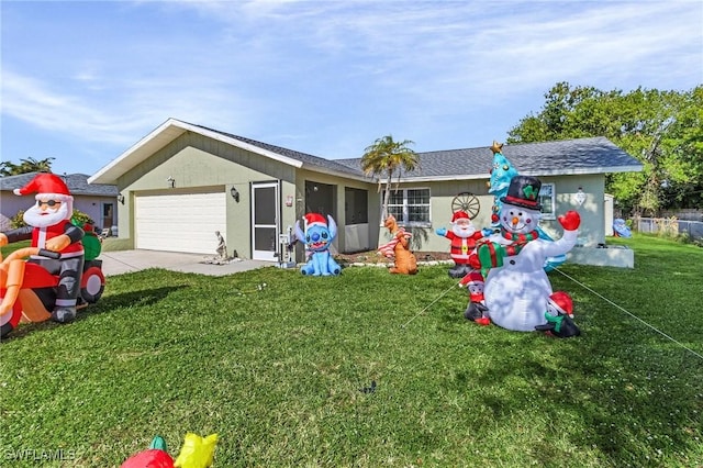 view of front of house with a garage and a front yard