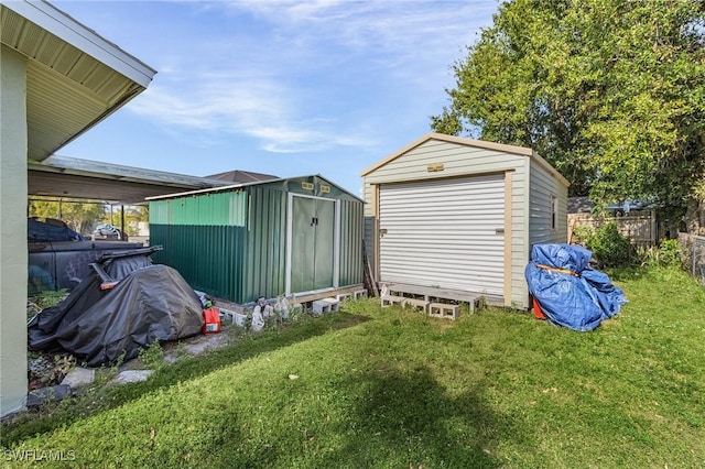 view of outdoor structure with a yard