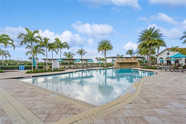 view of pool featuring a patio