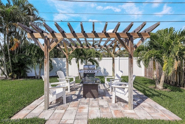 view of patio / terrace featuring a pergola and grilling area