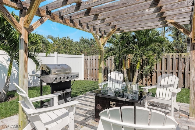 view of patio / terrace with a pergola and grilling area