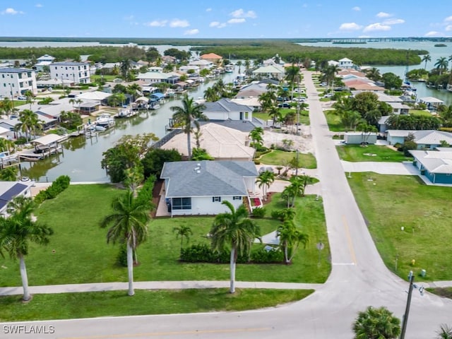 aerial view featuring a water view