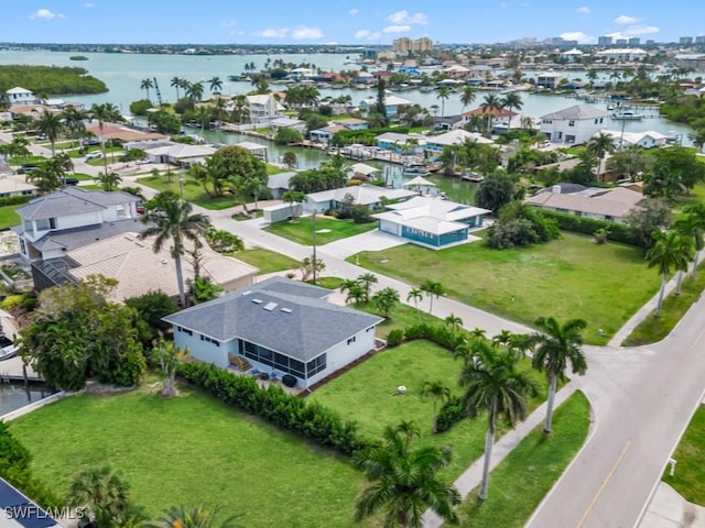 aerial view with a water view