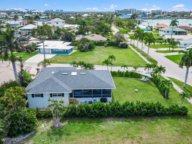 bird's eye view featuring a water view