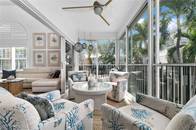 sunroom / solarium with ceiling fan