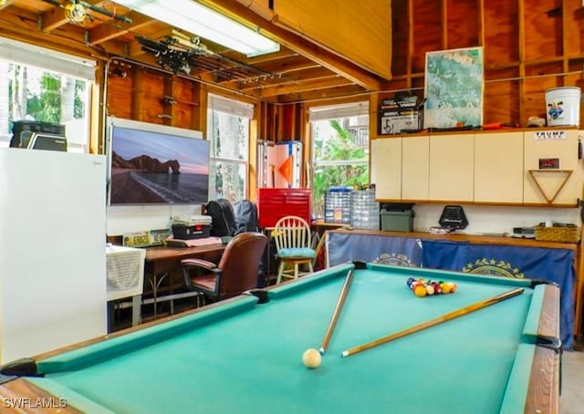 rec room featuring ceiling fan and pool table