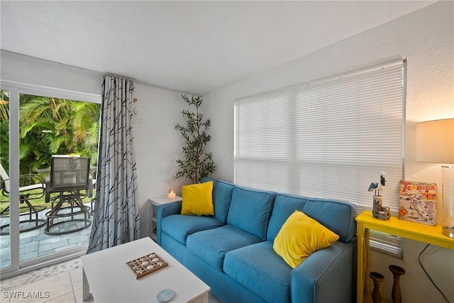 living room featuring light tile patterned floors