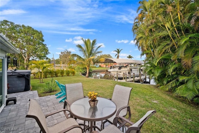 view of patio featuring a water view