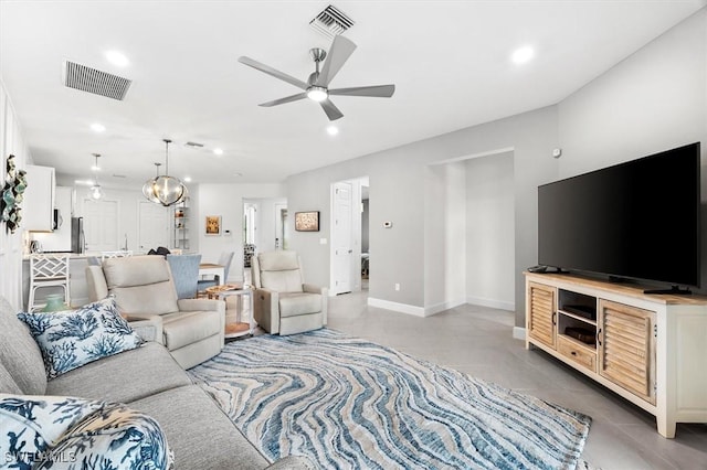 living room featuring ceiling fan