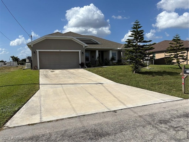 view of front facade featuring a front lawn and a garage