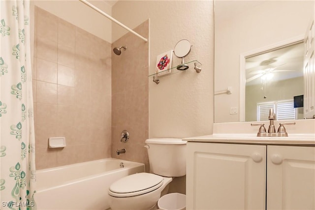 full bathroom with vanity, toilet, and shower / tub combo with curtain