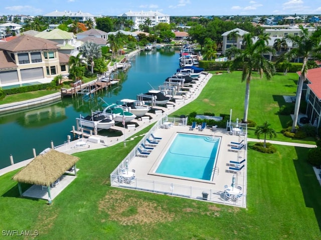 aerial view with a water view