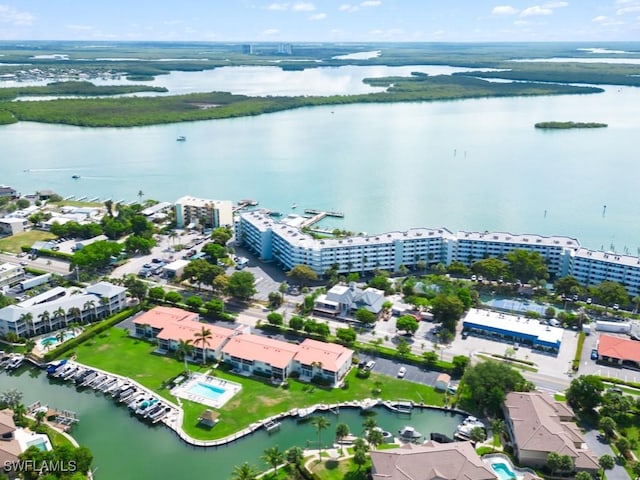 bird's eye view featuring a water view