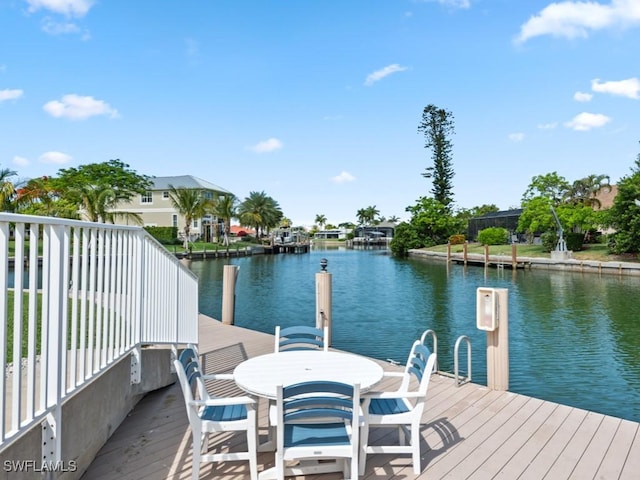 view of dock with a water view