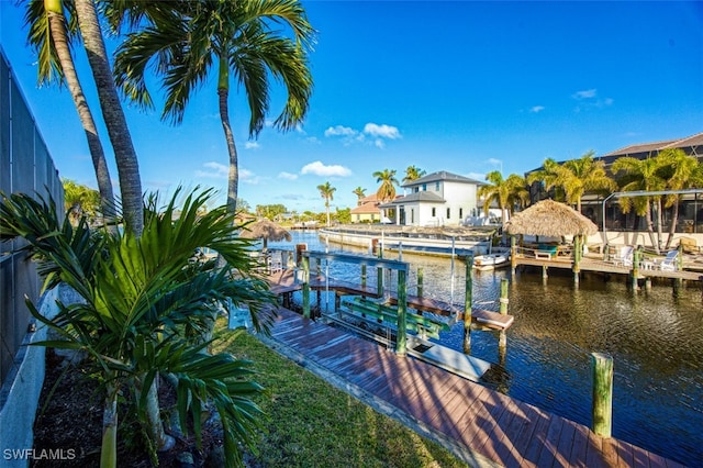 view of dock featuring a water view