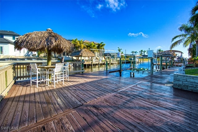 view of dock featuring a water view