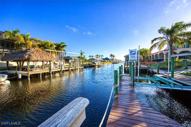 dock area with a water view