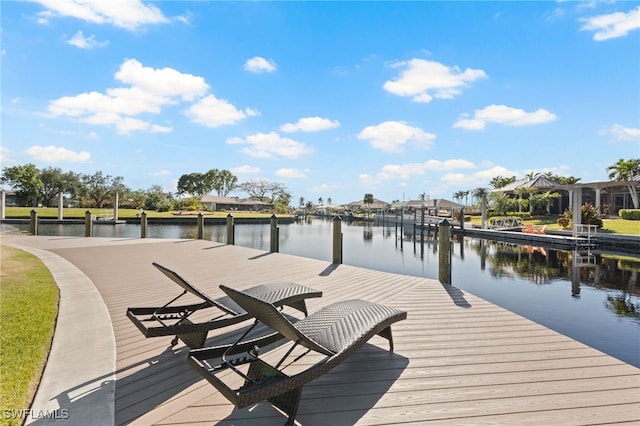 view of dock featuring a water view