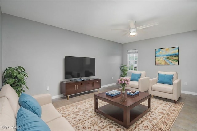 living room with ceiling fan