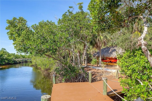 dock area featuring a water view