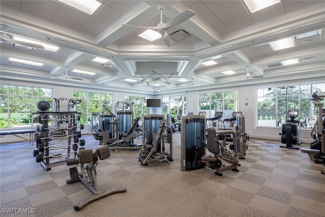 exercise room featuring light carpet and a wealth of natural light