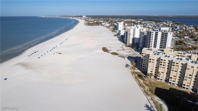 aerial view with a view of the beach and a water view