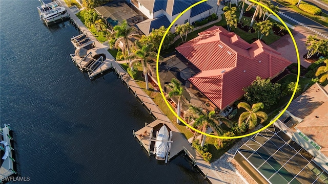 aerial view featuring a water view