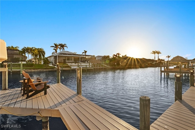 view of dock with a water view