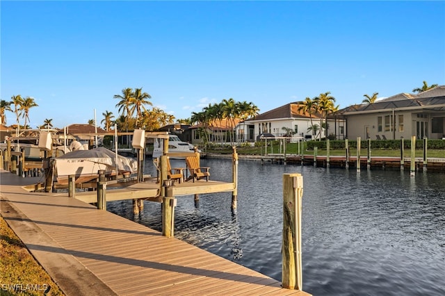 view of dock with a water view