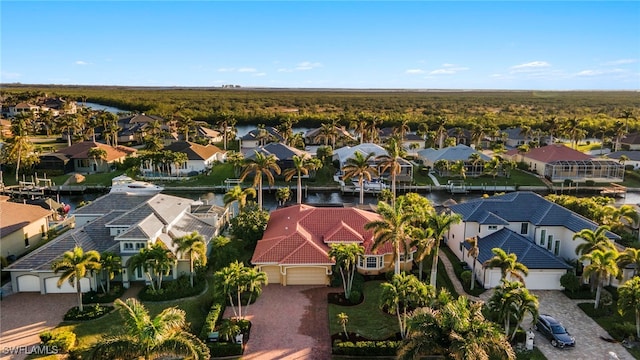 aerial view with a water view