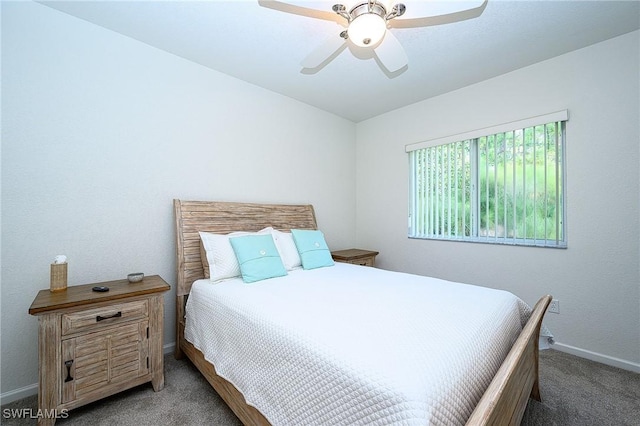 bedroom featuring carpet and ceiling fan