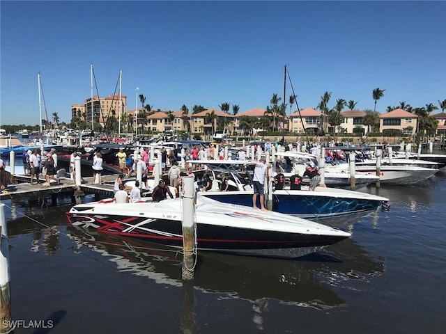 view of dock with a water view