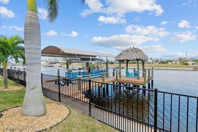 view of dock featuring a water view