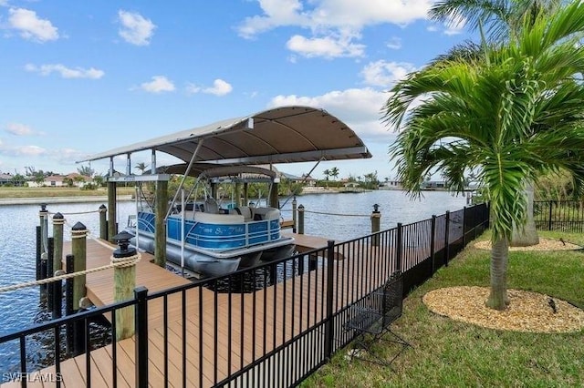 view of dock with a water view