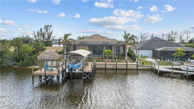 dock area featuring a water view