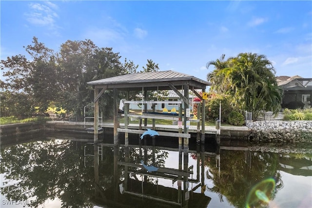 view of dock featuring a water view