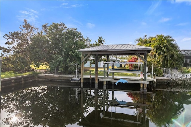 dock area featuring a water view