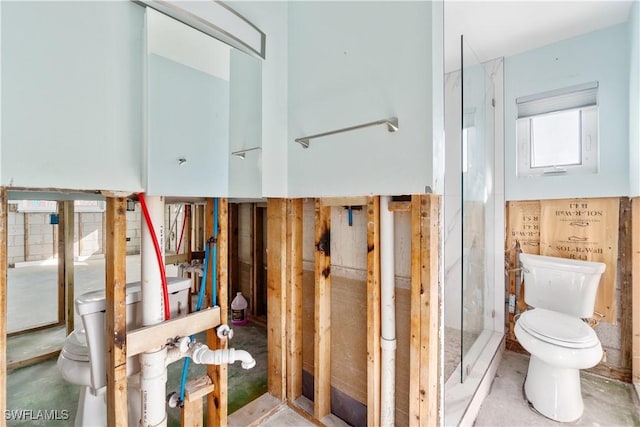 bathroom with toilet and concrete flooring