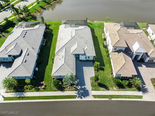 bird's eye view featuring a water view