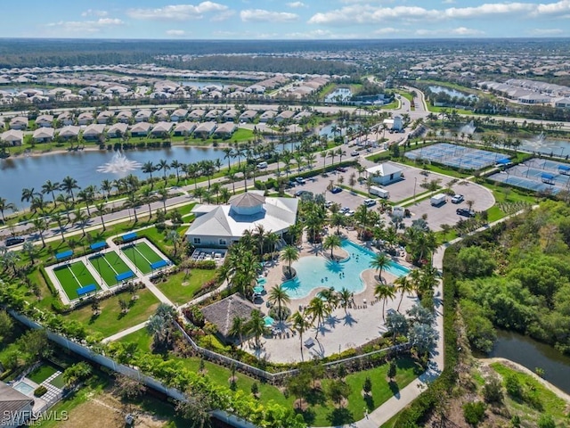 aerial view with a water view