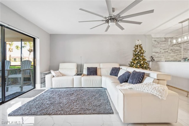 living room featuring ceiling fan