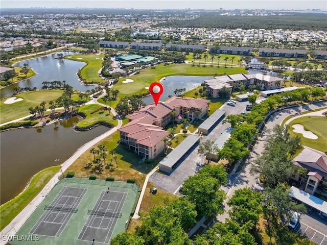 aerial view featuring a water view