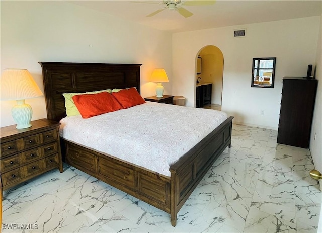 bedroom featuring ceiling fan