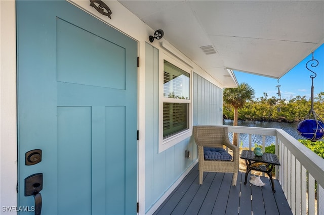 deck with a water view