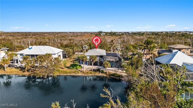 aerial view with a water view