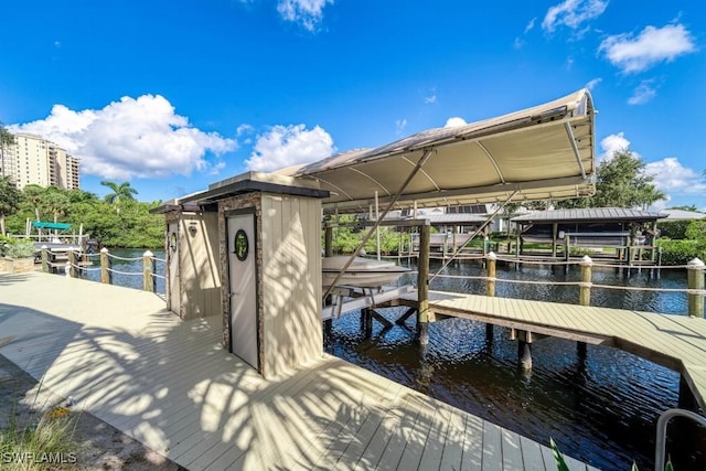 dock area with a water view