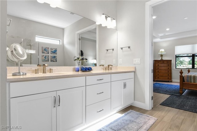 bathroom featuring hardwood / wood-style floors and vanity